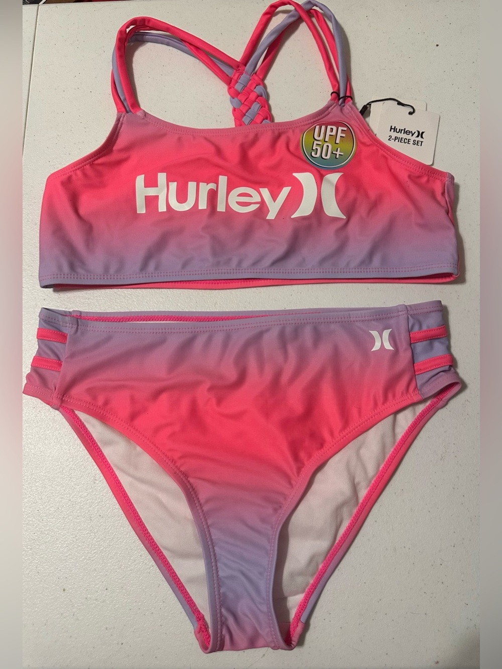 Hurley Size XL (13-15 years) Pink/Lavender Bikini Set NWT
